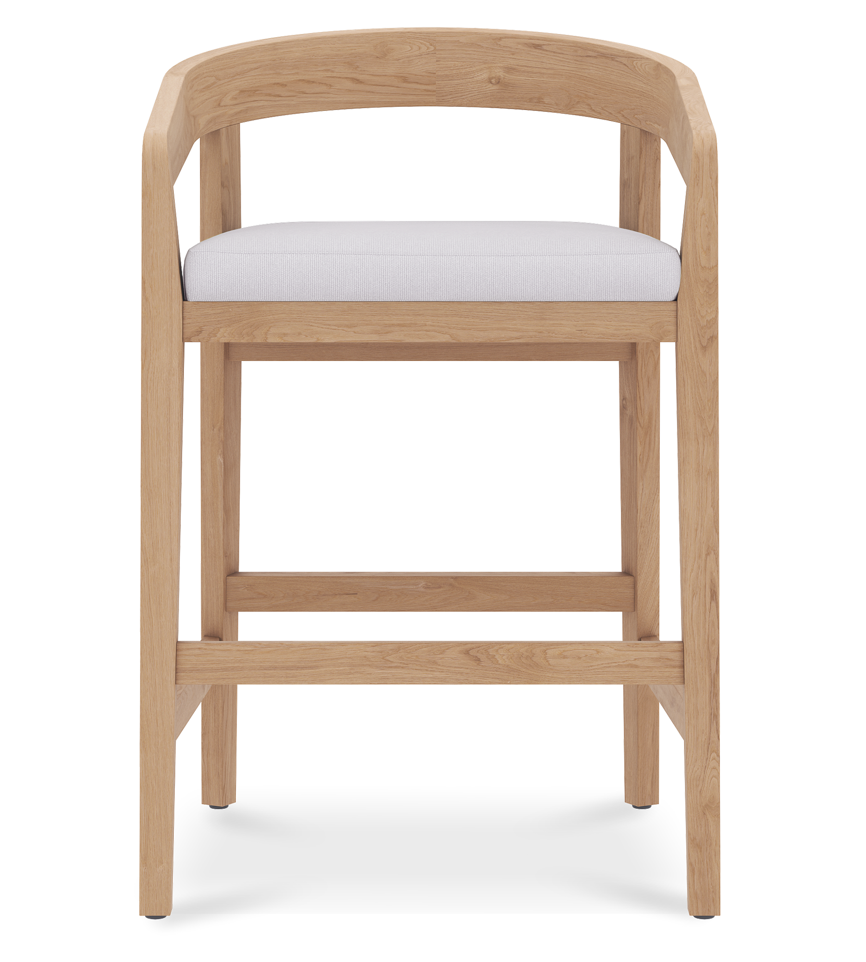 Vento counter stool in light oak with a curved wooden backrest & padded white seat for modern space.