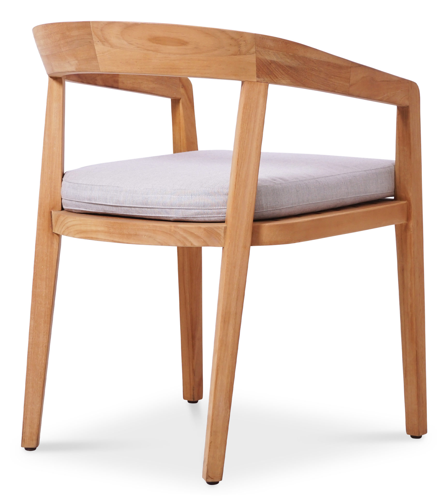 Three-quarter view of a modern wooden dining chair with a light-color cushioned seat by Be A Little.