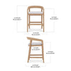 Dimension chart of Vento counter stool showing height, width, depth, seat, and arm measurements.