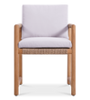Front view of Timo dining armchair with rope weave seat & cushioned backrest & seat by Be A Little.